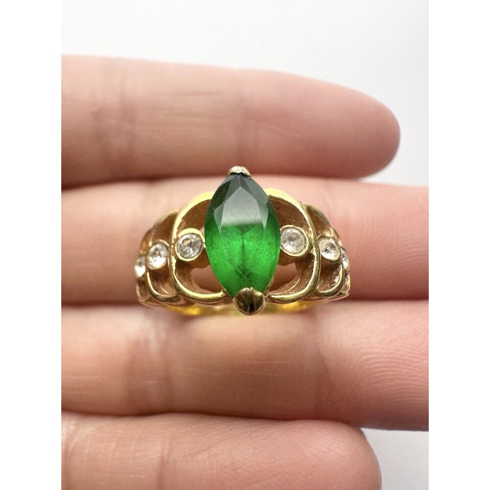 Vintage Lind 14k Gold Electroplated Green Stone Cocktail Ring Size 5